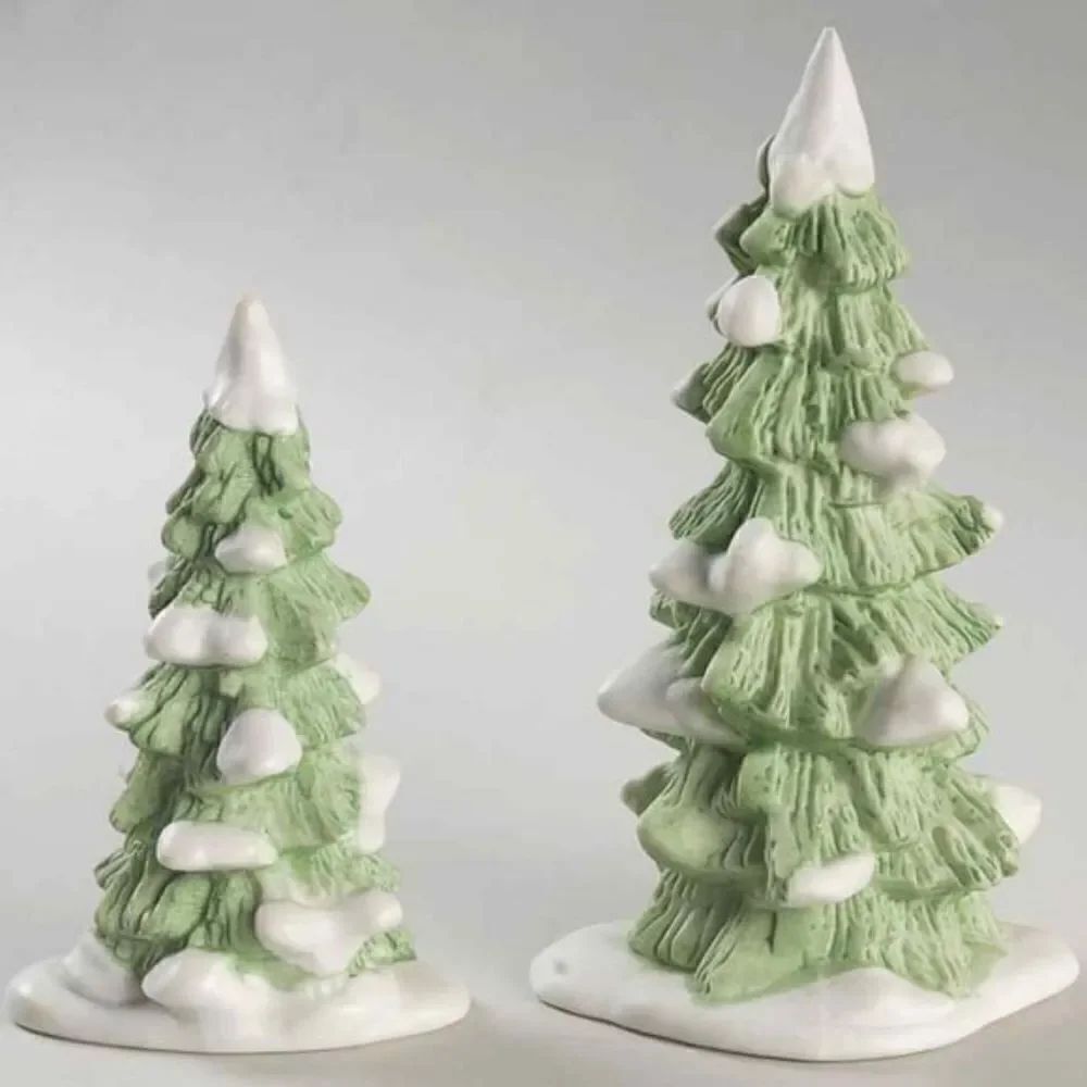 Dept 56 Heritage Village Snow Capped Pine Tree Accessories Set of 2 Vintage
